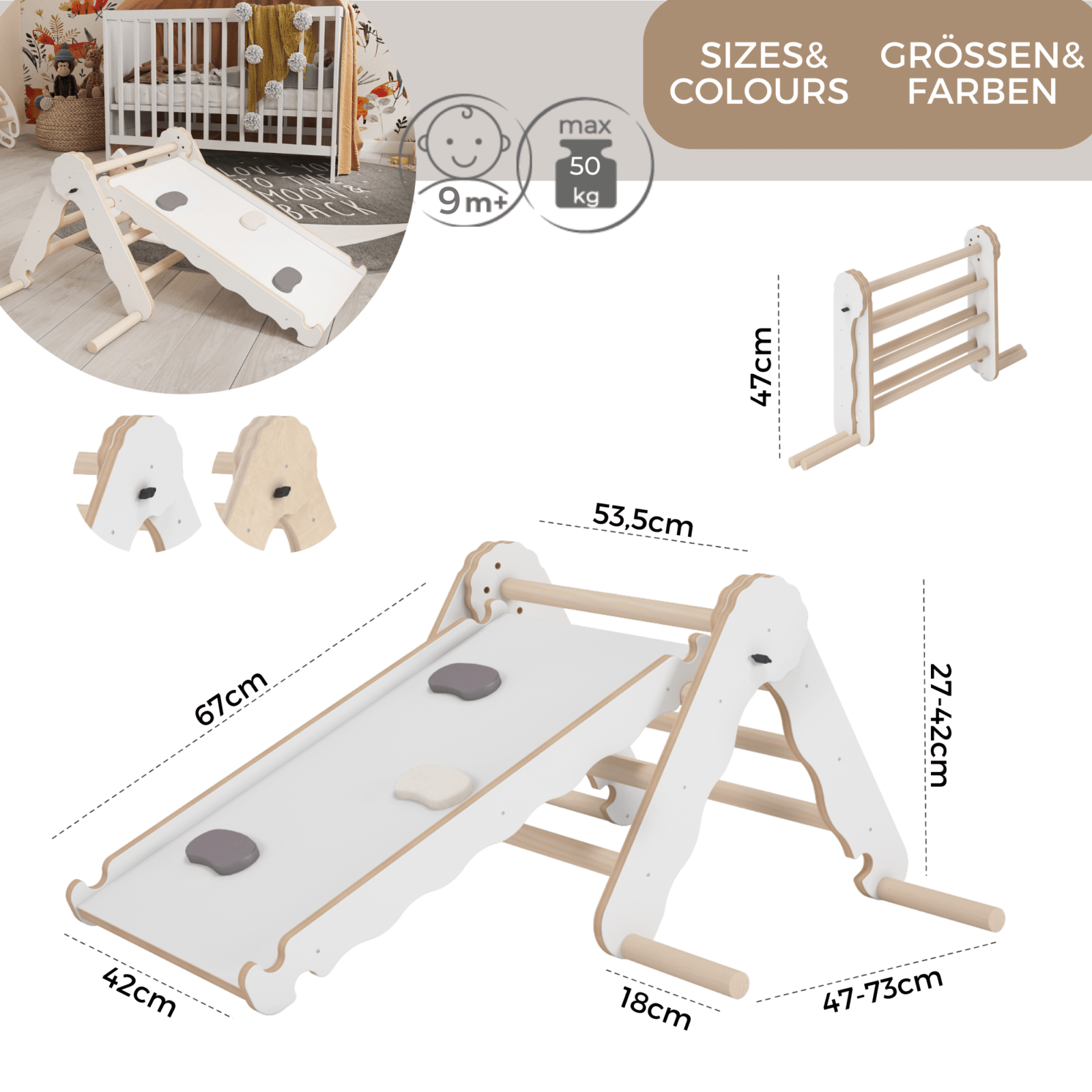 Triangle de Pikler et rampe bois - jouet de motricité intérieur enfant MAMOI