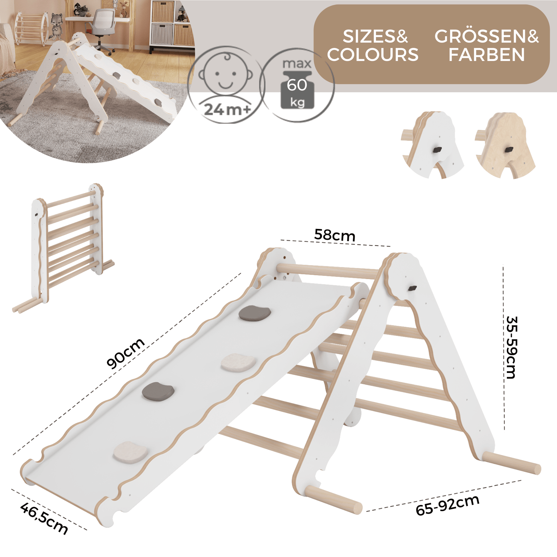 Triangle de Pikler et rampe bois - jouet de motricité intérieur enfant MAMOI