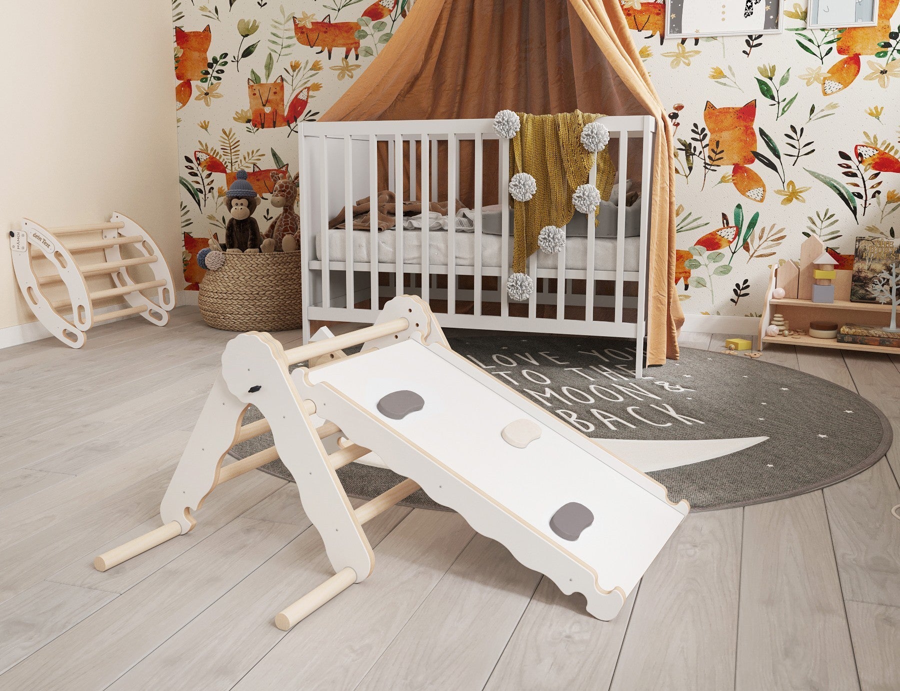 Triangle de Pikler et rampe bois - jouet de motricité intérieur enfant MAMOI