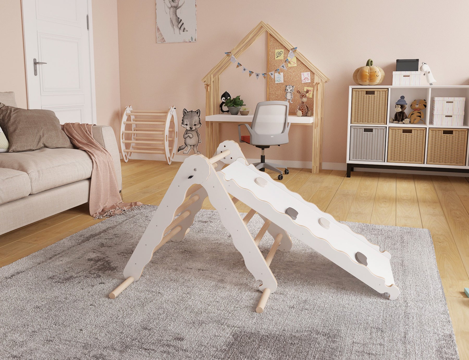 Triangle de Pikler et rampe bois - jouet de motricité intérieur enfant MAMOI