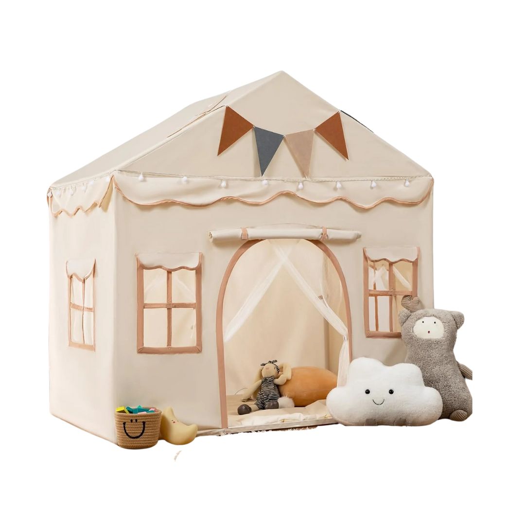 Tente enfant avec tapis rembourré, fanions et guirlande 89P x 130l x 130H