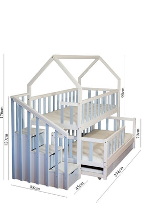 Lit Gigogne cabane 2 enfants 80x180cm et 80x160cm