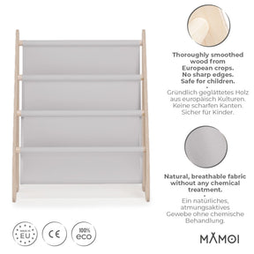 Bibliothèque enfant MAMOI en bois & tissu – 52×25×63 cm