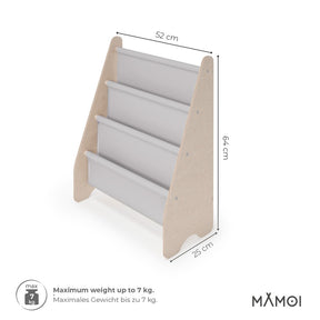 Bibliothèque enfant MAMOI en bois & tissu – 52×25×63 cm