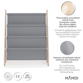 Bibliothèque enfant MAMOI en bois & tissu – 52×25×63 cm
