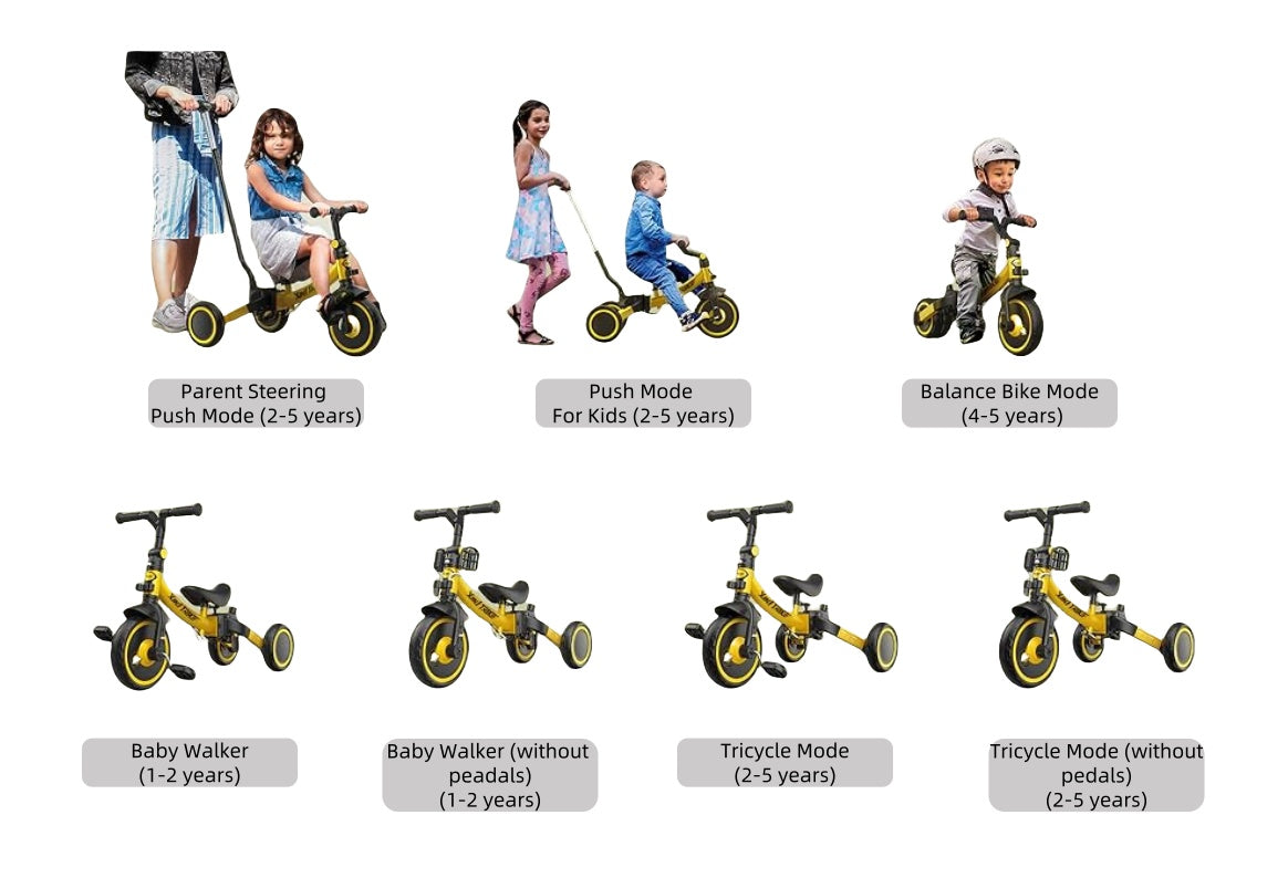 Triciclo pieghevole 7 in 1 per bambini da 1 a 4 anni