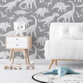 Papier peint dinosaure gris Pastelowe Love - Wallpapers par Pastelowe Love